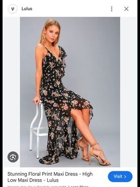 Lulu's Black Floral Ruffle High-Low Maxi Dress with Pink Blooms